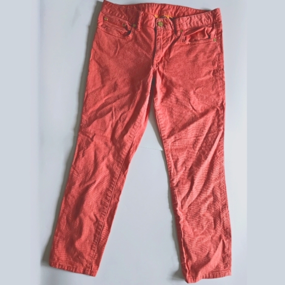 TORY BURCH Alexa Cropped Skinny Jeans Coral Pink Low Rise Stretch - Picture 3 of 16